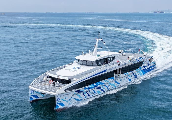 A Majestic Fast Ferry catamaran underway on the crossing to Batam